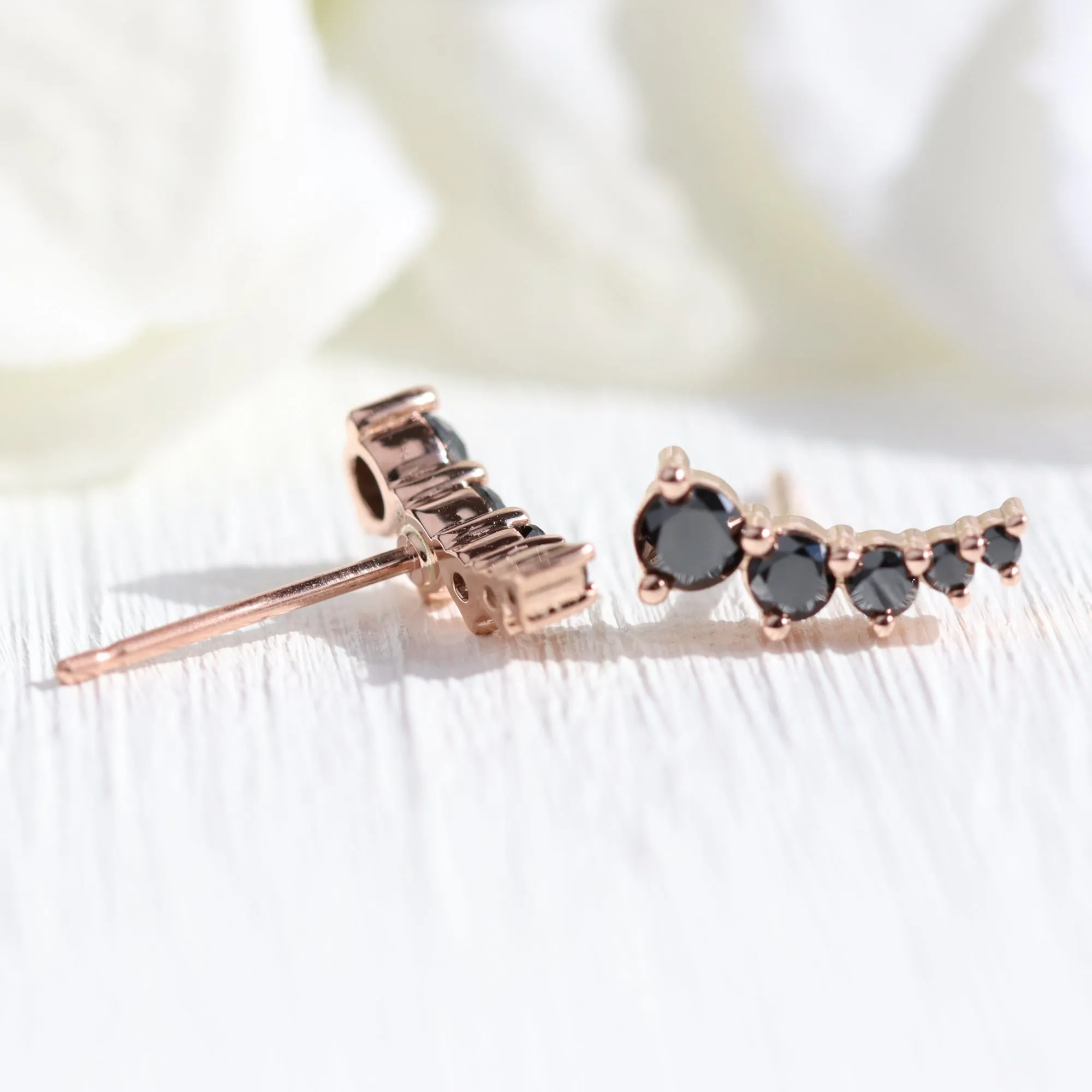 0.50 Ct. 5 Black Diamond Earrings in 14k Gold Crawler Earrings Studs