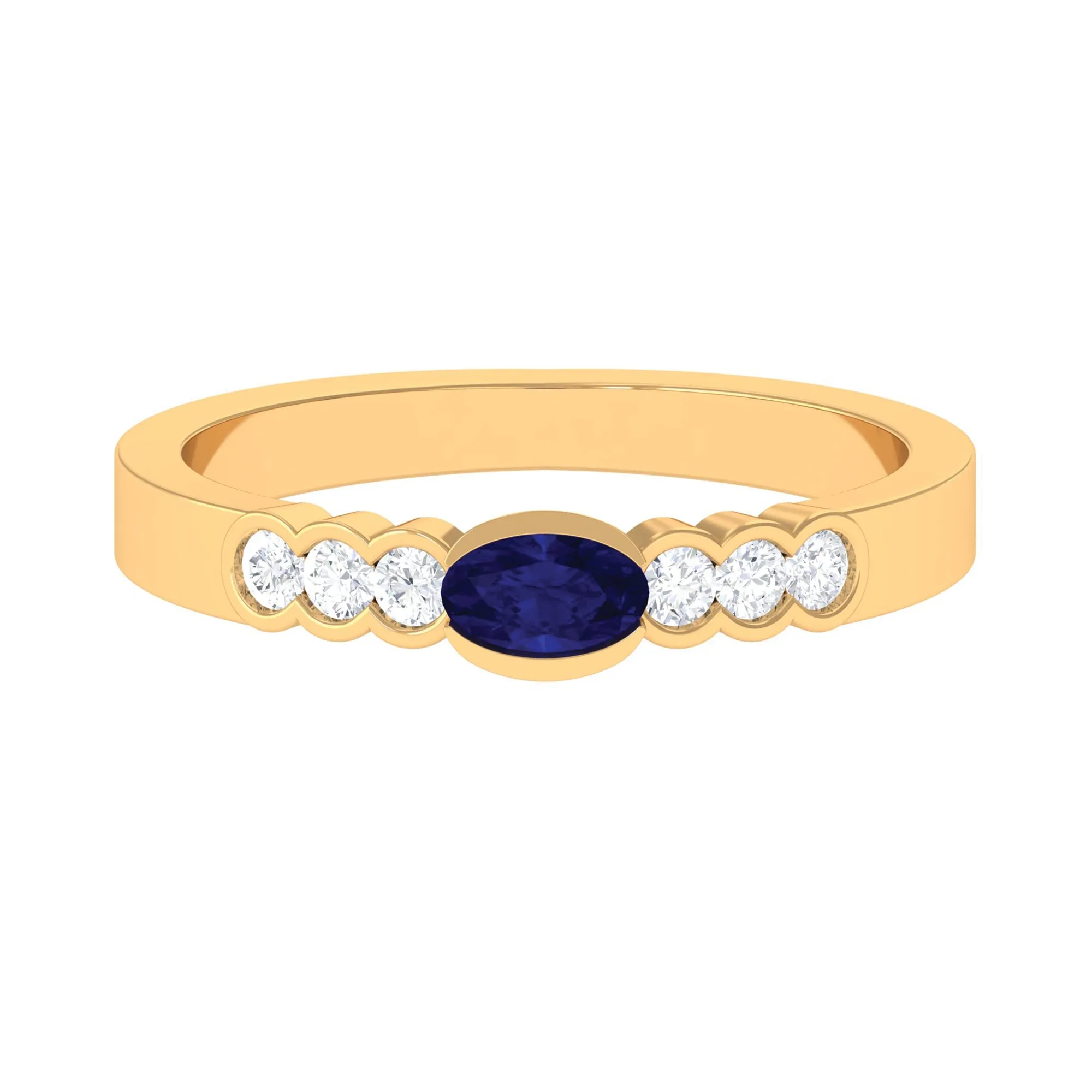1/2 CT Oval Cut Blue Sapphire Solitaire Ring with Diamond Side Stones
