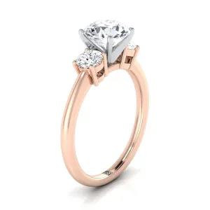 14K Rose Gold Round Brilliant Amethyst Perfectly Matched Round Three Stone Diamond Engagement Ring -1/4ctw