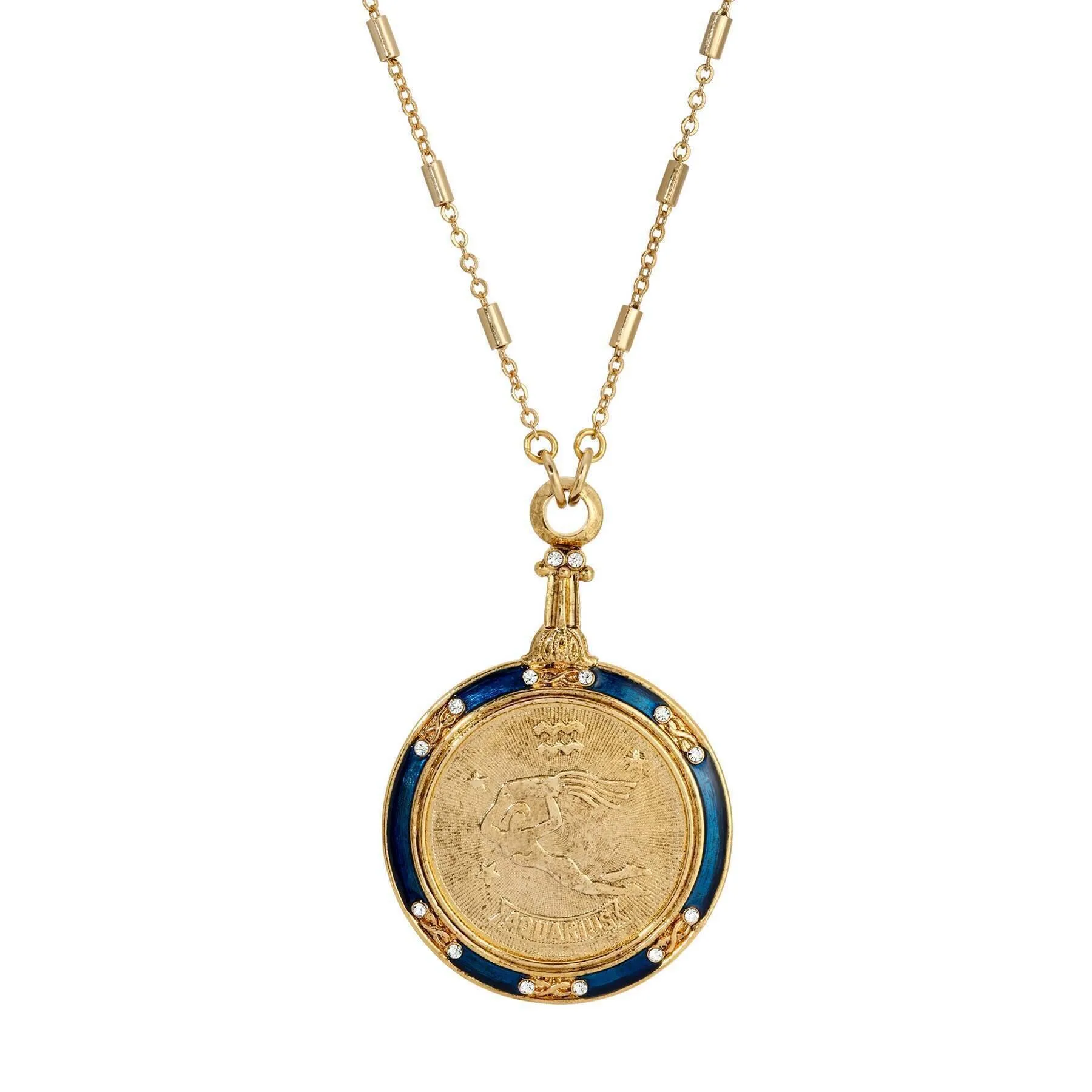 1928 Jewelry Astrological Sign Round Pendant Zodiac Necklace 28"