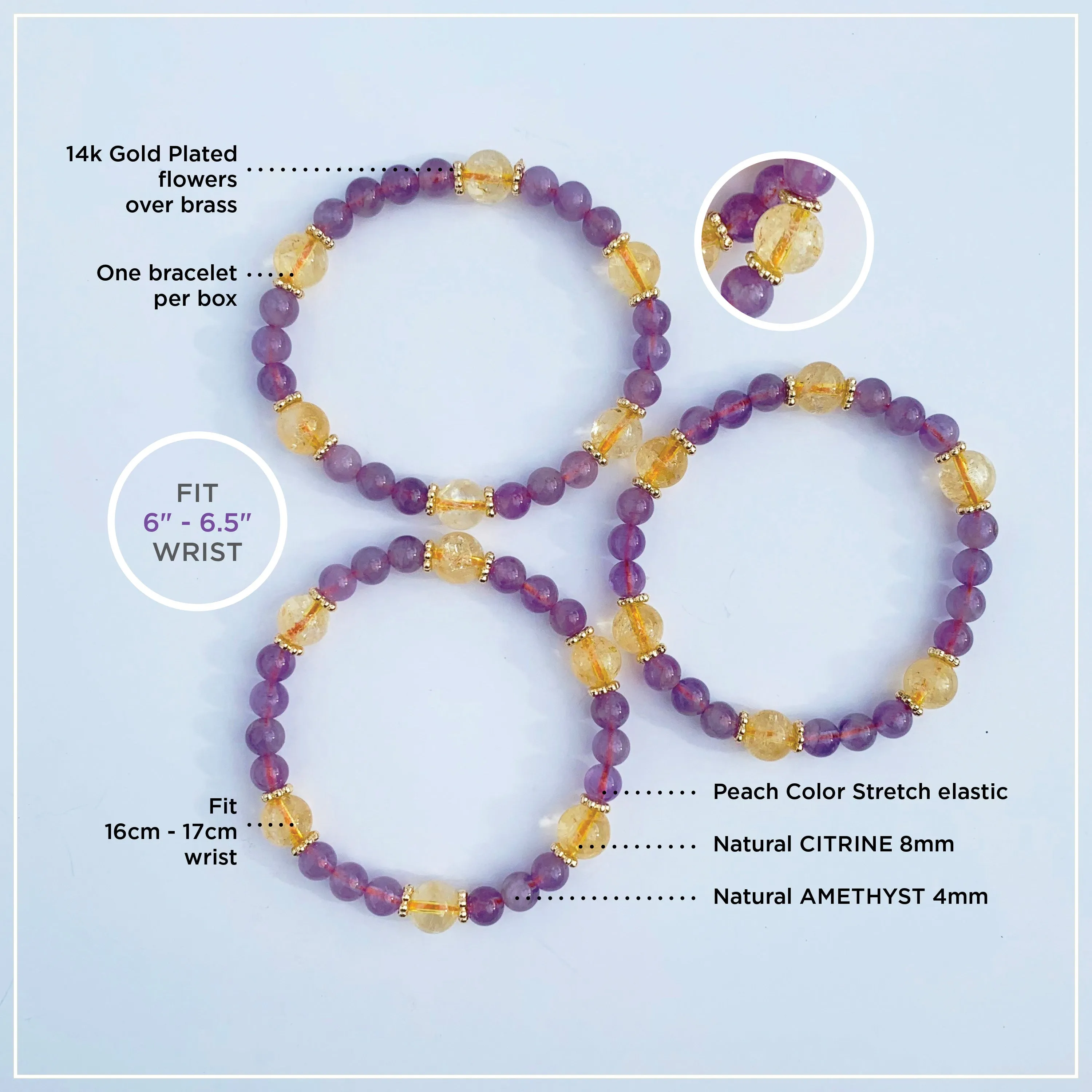 Amethyst   Citrine Stretch Bracelet