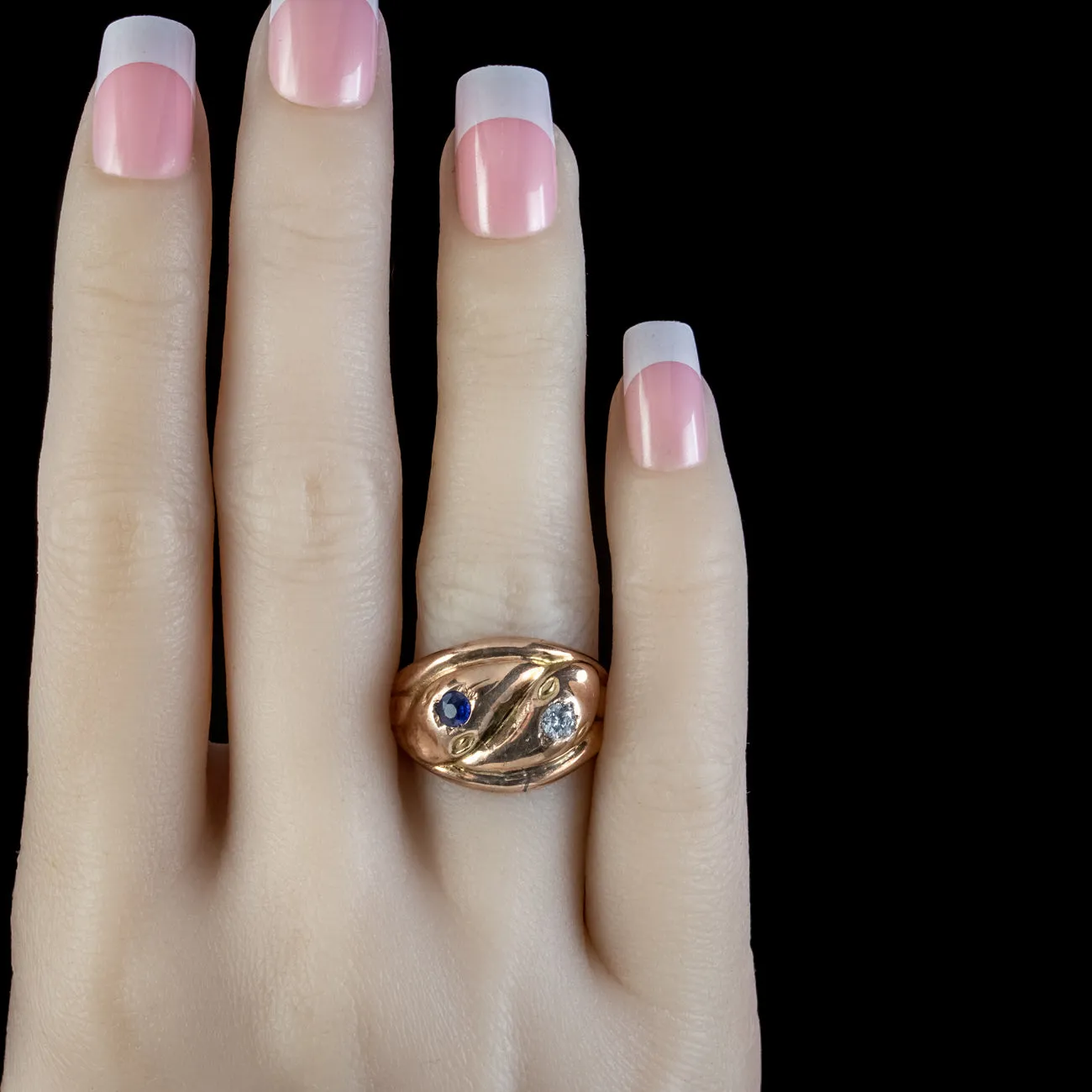 Antique Edwardian Sapphire Diamond Snake Ring Dated 1917