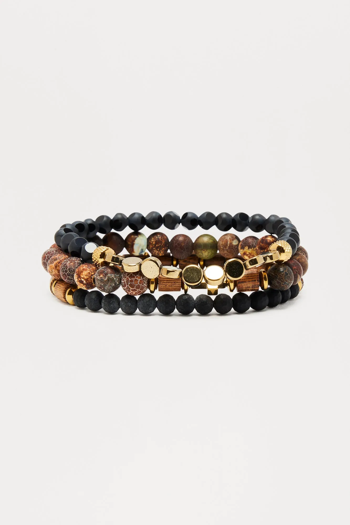 Aria 3-Piece Beaded Bracelet - Brown Combo