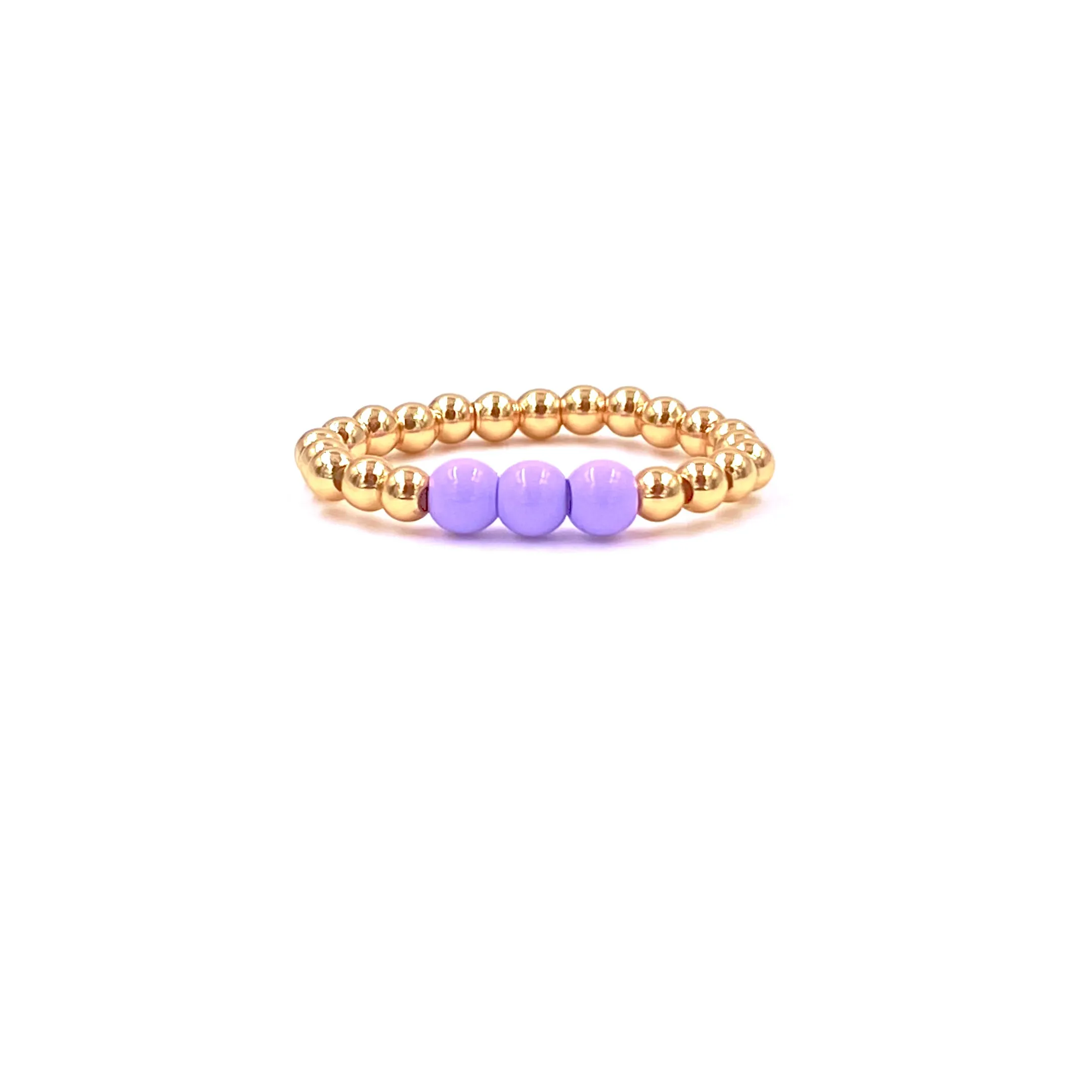Ashley Gold Stainless Steel Gold Plated 3 Center Enamel Design Beaded Stretch Ring