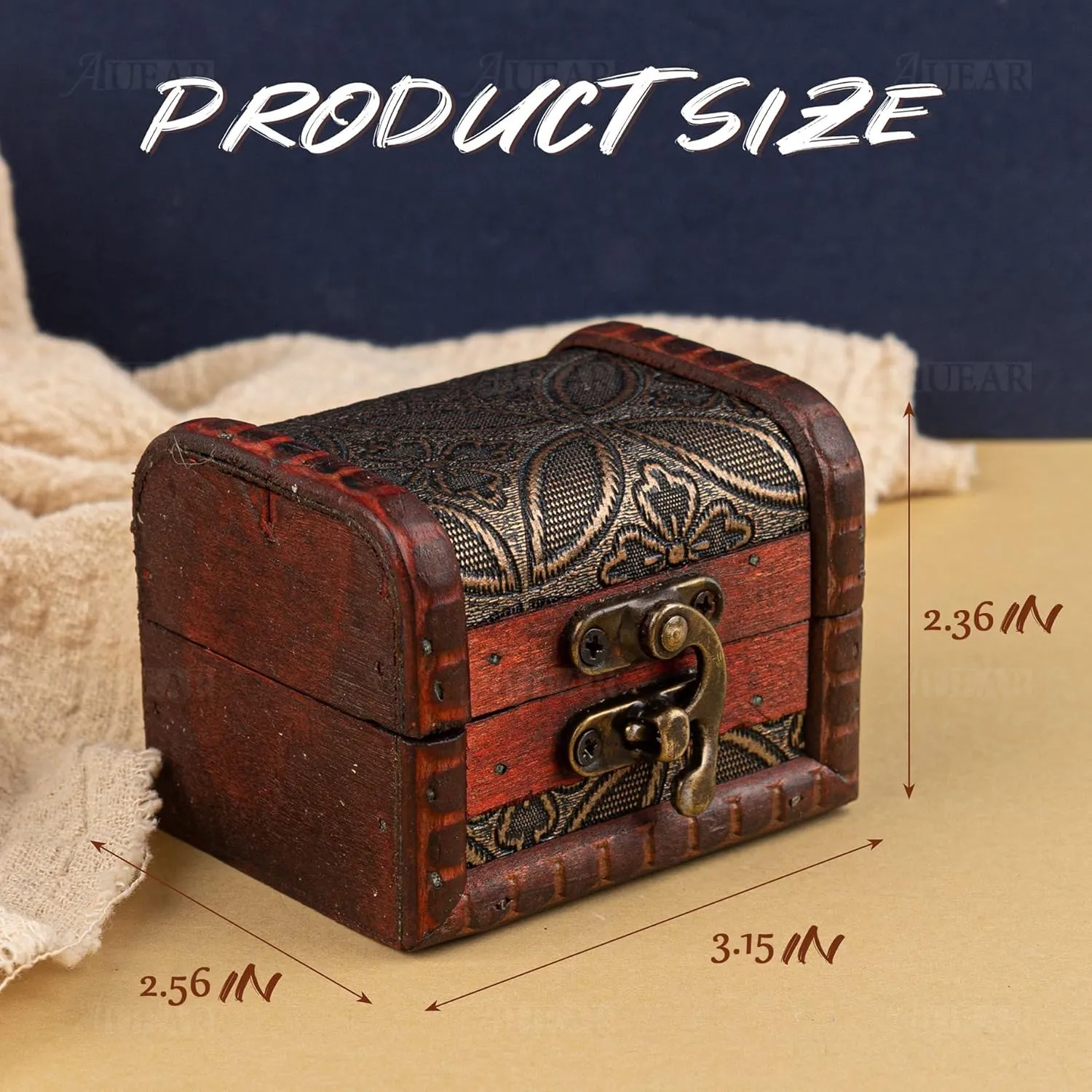 AUEAR, 3 Pack Vintage Jewelry Boxes Small Treasure Chest Wooden Rings Case with Lock for Storing (Style B)