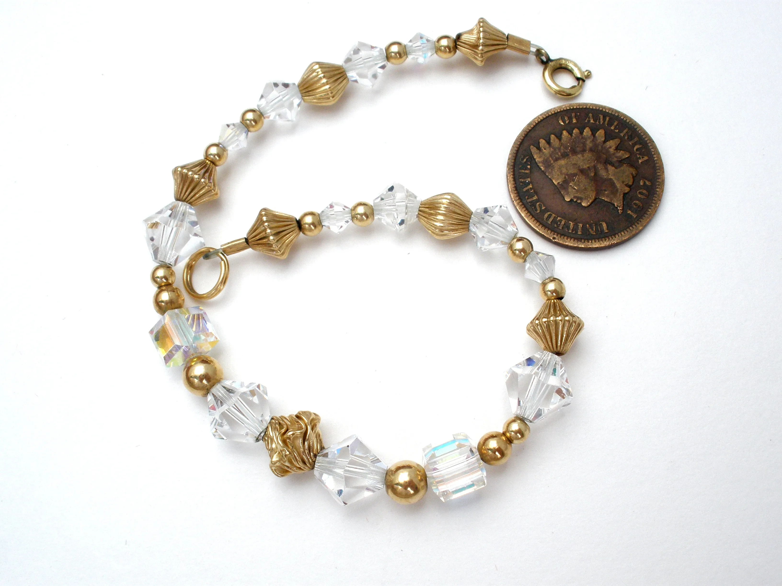 Aurora Borealis Bead Bracelet 12K GF Vintage