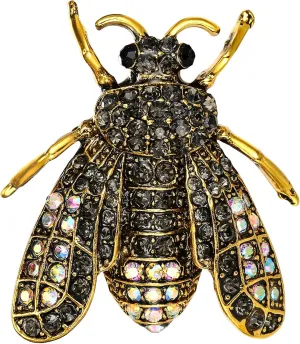 BriLove Vintage Inspired Insect Themed Animal Rhinestone Crystal Bee Brooches for Women Brown Antique-Gold-Tone