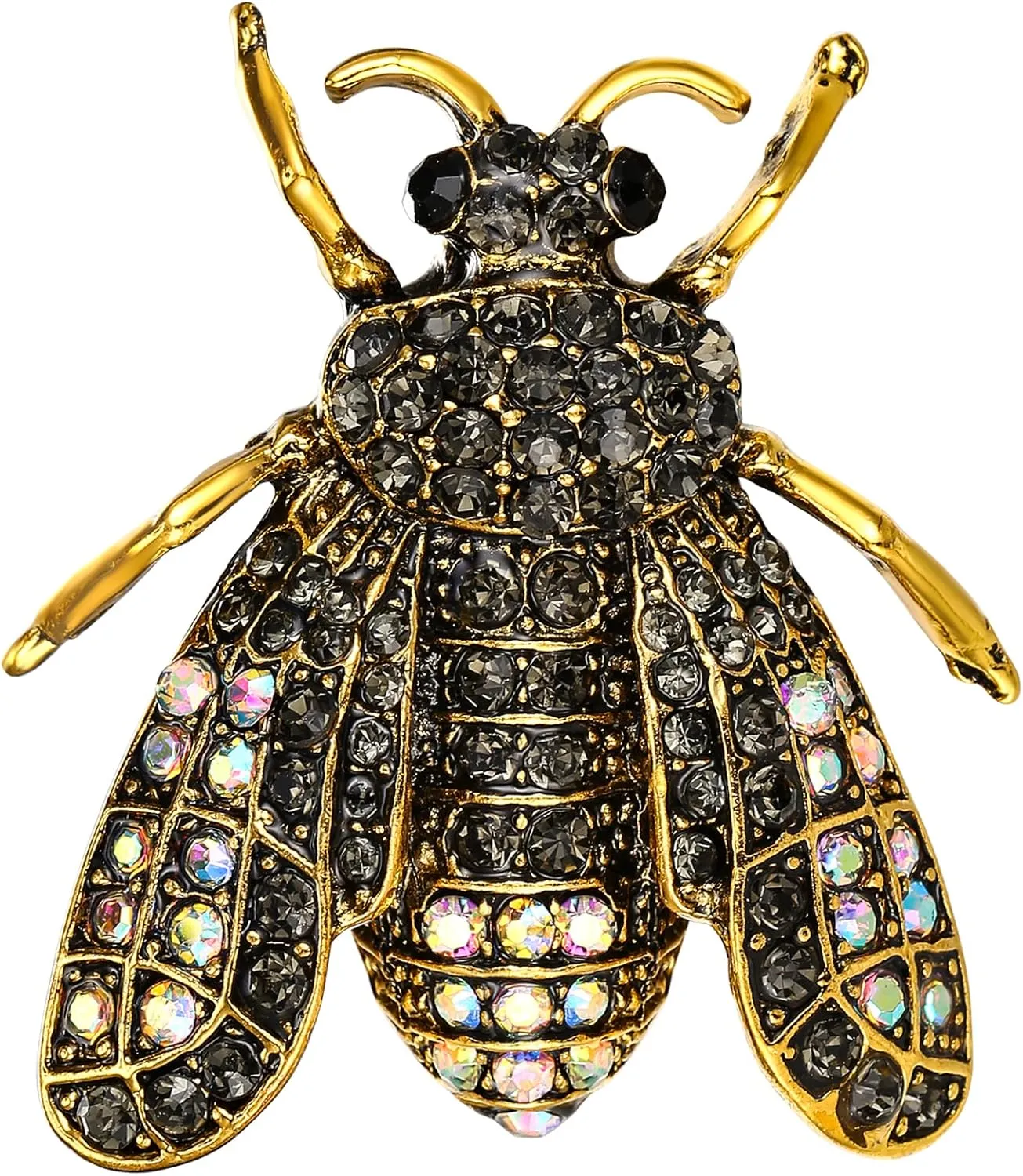 BriLove Vintage Inspired Insect Themed Animal Rhinestone Crystal Bee Brooches for Women Brown Antique-Gold-Tone