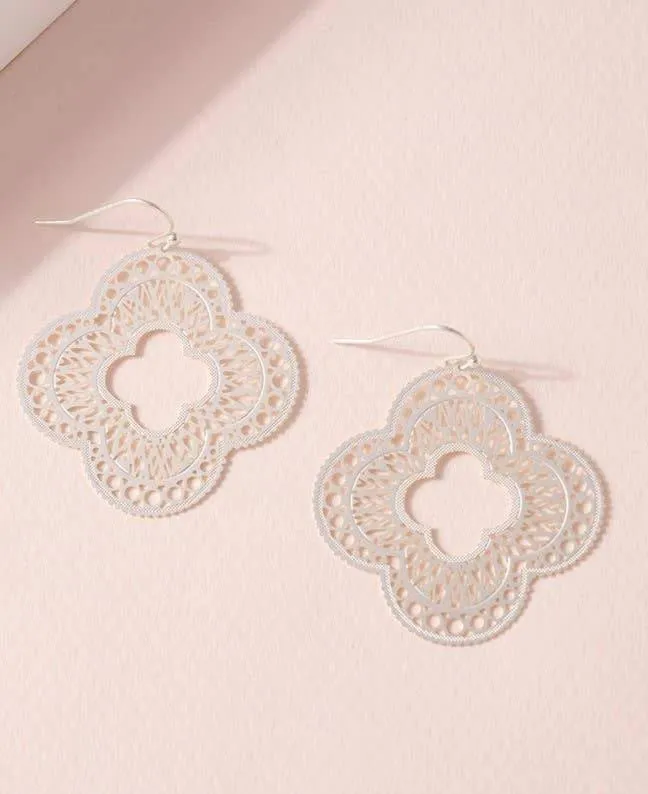 Clover Cut Out Brass Earrings-Silver