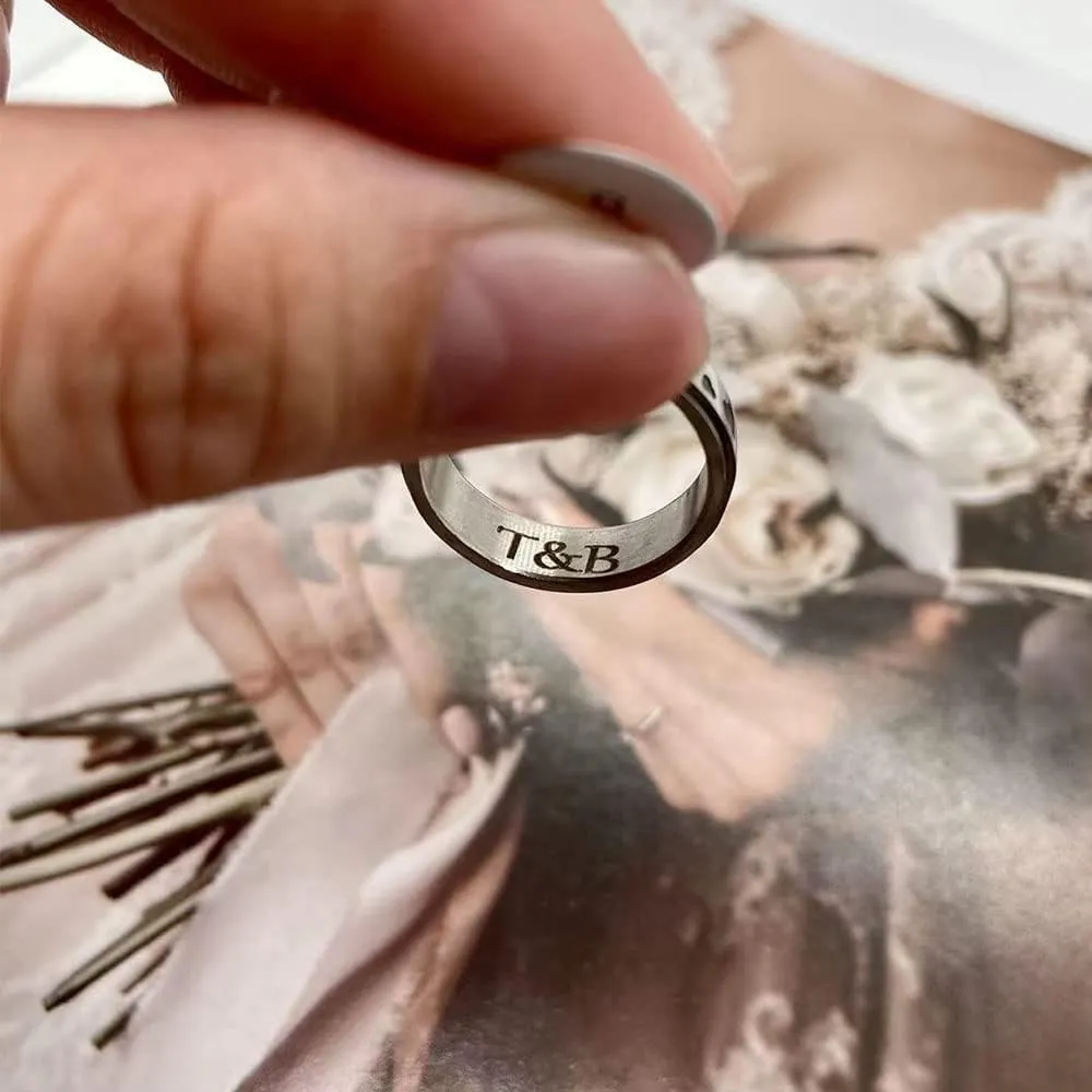Custom Engraving Sun Moon and Star Spinner Fidget Ring Silver for Anxiety for Men Women,Titanium Stainless Steel Spinner Ring for Anxiety Women Engagement Wedding Promise Ring Size 6-12
