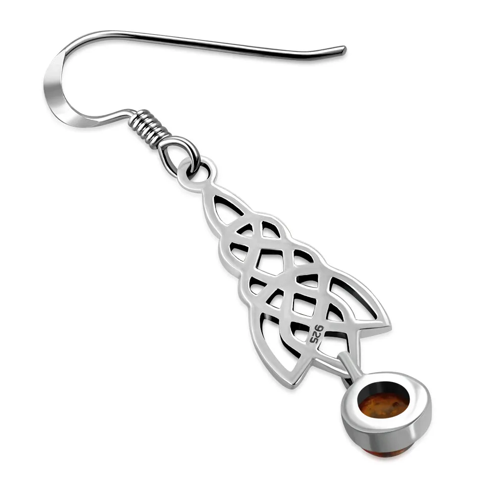 Dangle Amber Stone Celtic Knot Silver Earrings