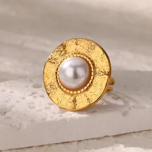 Elegant Gold-Tone Imitation Pearl Rings – Trendy Round Engagement & Statement Jewelry