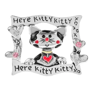 Enamel Vintage Heart Cat Brooch Silver Color Kitty Pin Animal Jewelry Alloy Material
