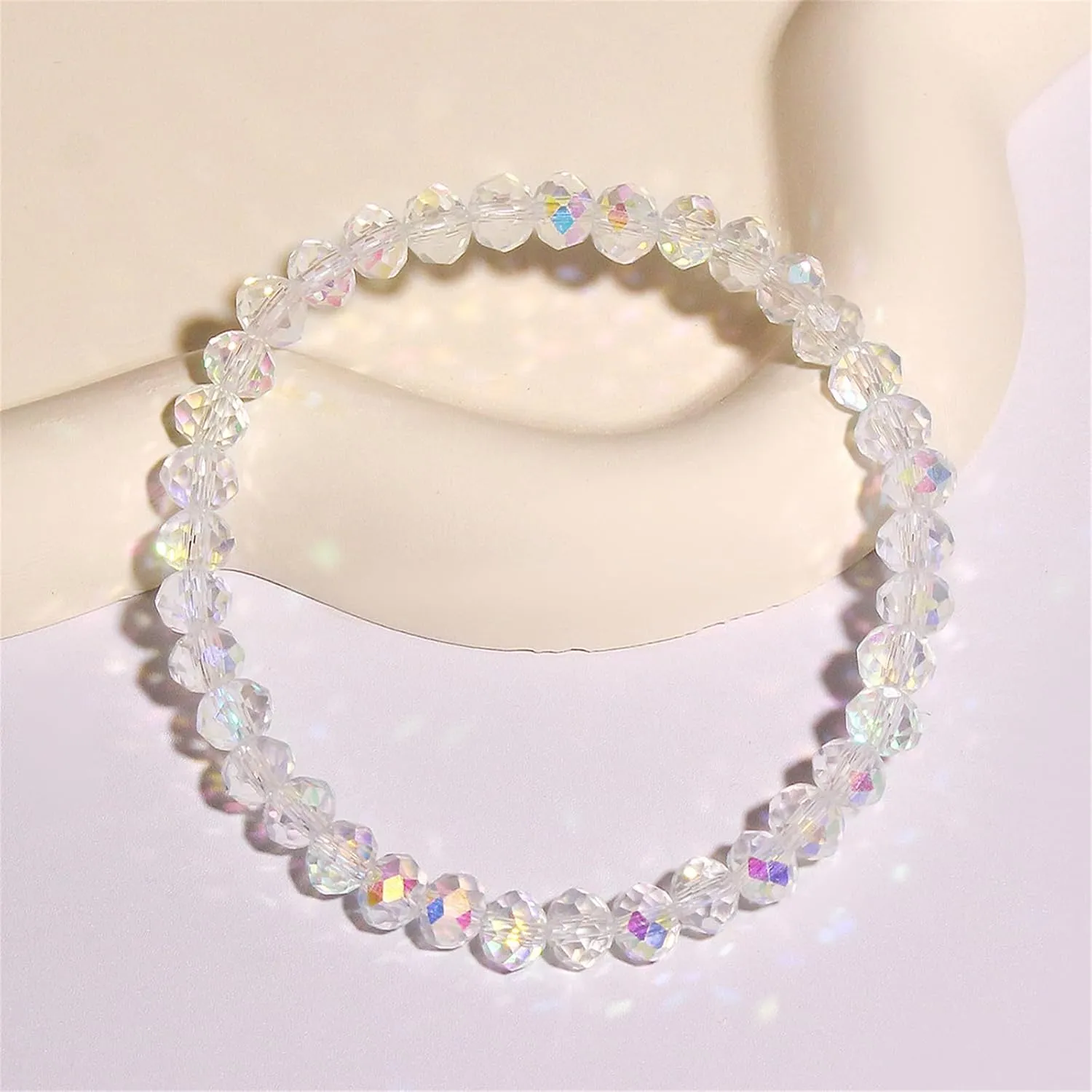 Healing Crystal Beaded Stretch Bracelets Handmade Bohemian Transparent Colorful Glass Ball Beads Sparkly Rhinestone CZ Stackable Bracelet for Women Friendship Couples Wedding Bridal Christmas Trendy Jewelry