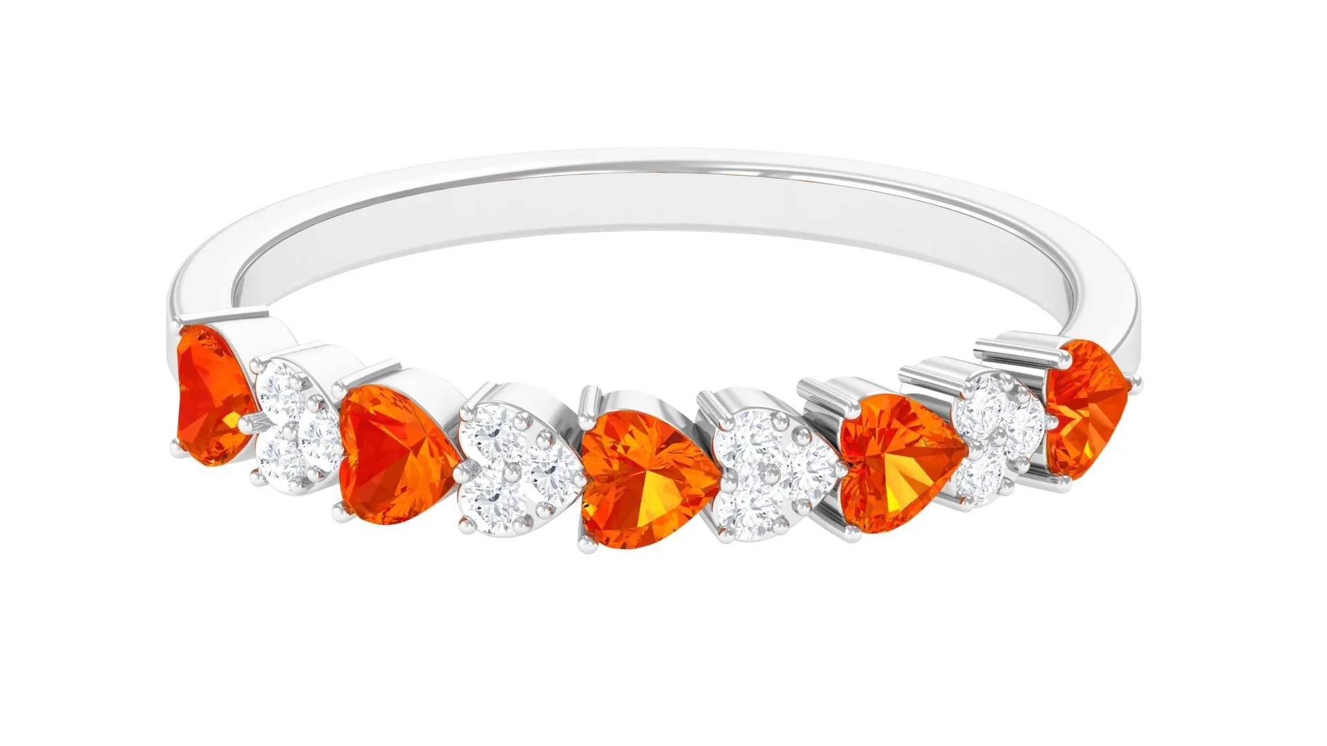 Heart Shape Orange Sapphire and Diamond Half Eternity Ring