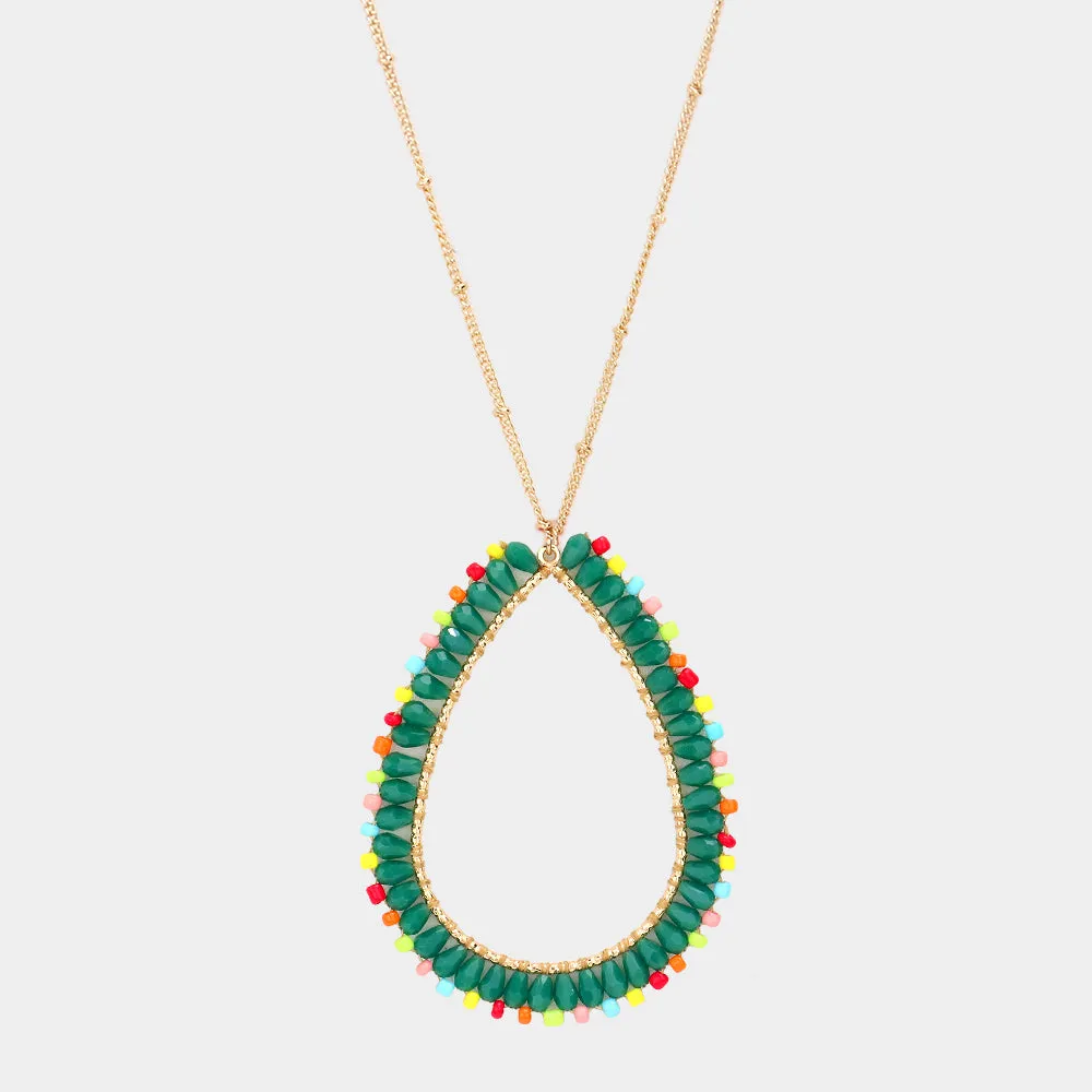 iLLASPARKZ Bead Open Teardrop Pendant Long Necklace
