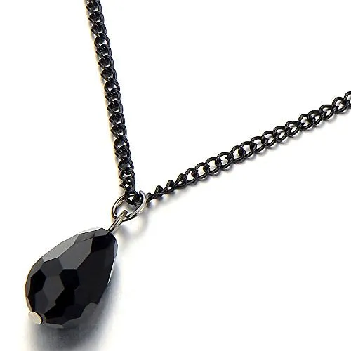 Ladies Black Lace Chain Tattoo Choker Necklace with Black Teardrop Bead Charm Pendant