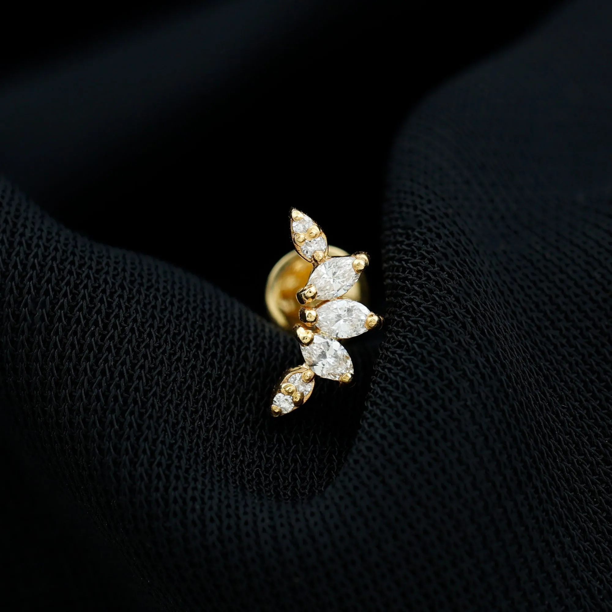 Marquise Diamond Leaf Crawler Earring for Helix Piercing