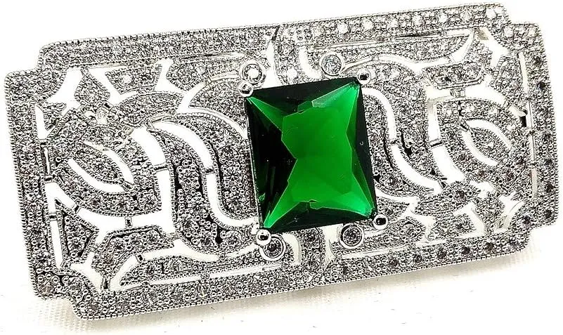 Old European Style Green Stone Domed Art Deco Rectangle Shaped Brooches Pins for Women