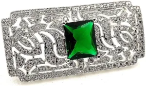 Old European Style Green Stone Domed Art Deco Rectangle Shaped Brooches Pins for Women