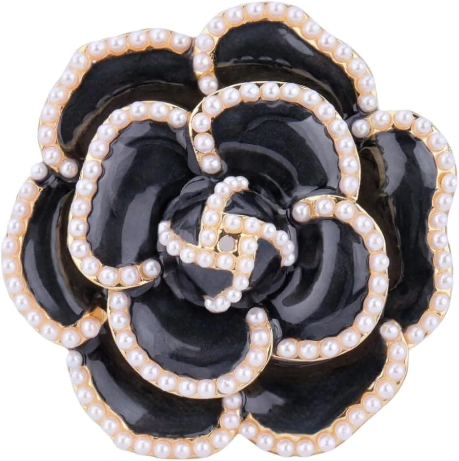 Pearl Camellia Brooch Pin for Women Girls Fashion Elegant Botanical Bouquet Vintage Gold Plated Black White Enamel Brooch Lapel Pin Clothing Accessories Birthday Party Valentine's Day Mother's Day Jewelry Gift