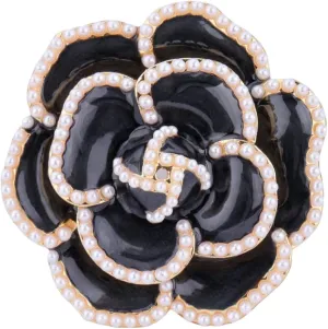 Pearl Camellia Brooch Pin for Women Girls Fashion Elegant Botanical Bouquet Vintage Gold Plated Black White Enamel Brooch Lapel Pin Clothing Accessories Birthday Party Valentine's Day Mother's Day Jewelry Gift