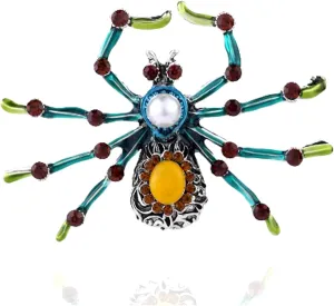 Pearl Spider Brooch Pins for Women Men Vintage Crystal Unique Spider Pins Halloween Brooches Jewelry Accessories