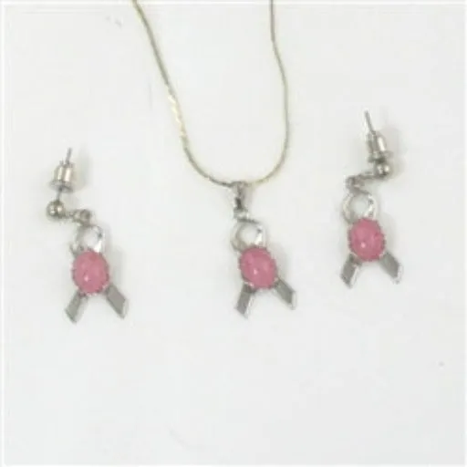 Pink Awareness Pendant Necklace & Earrings