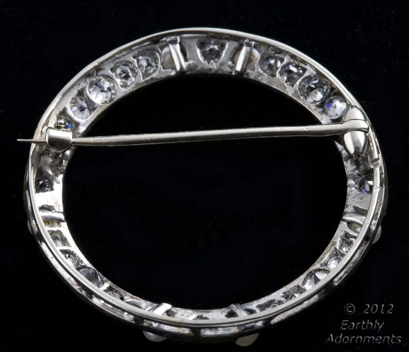 Platinum pearl and diamond art deco pin with approximately 3/4 ct of diamonds 1-1/4 inches. pnfn116e