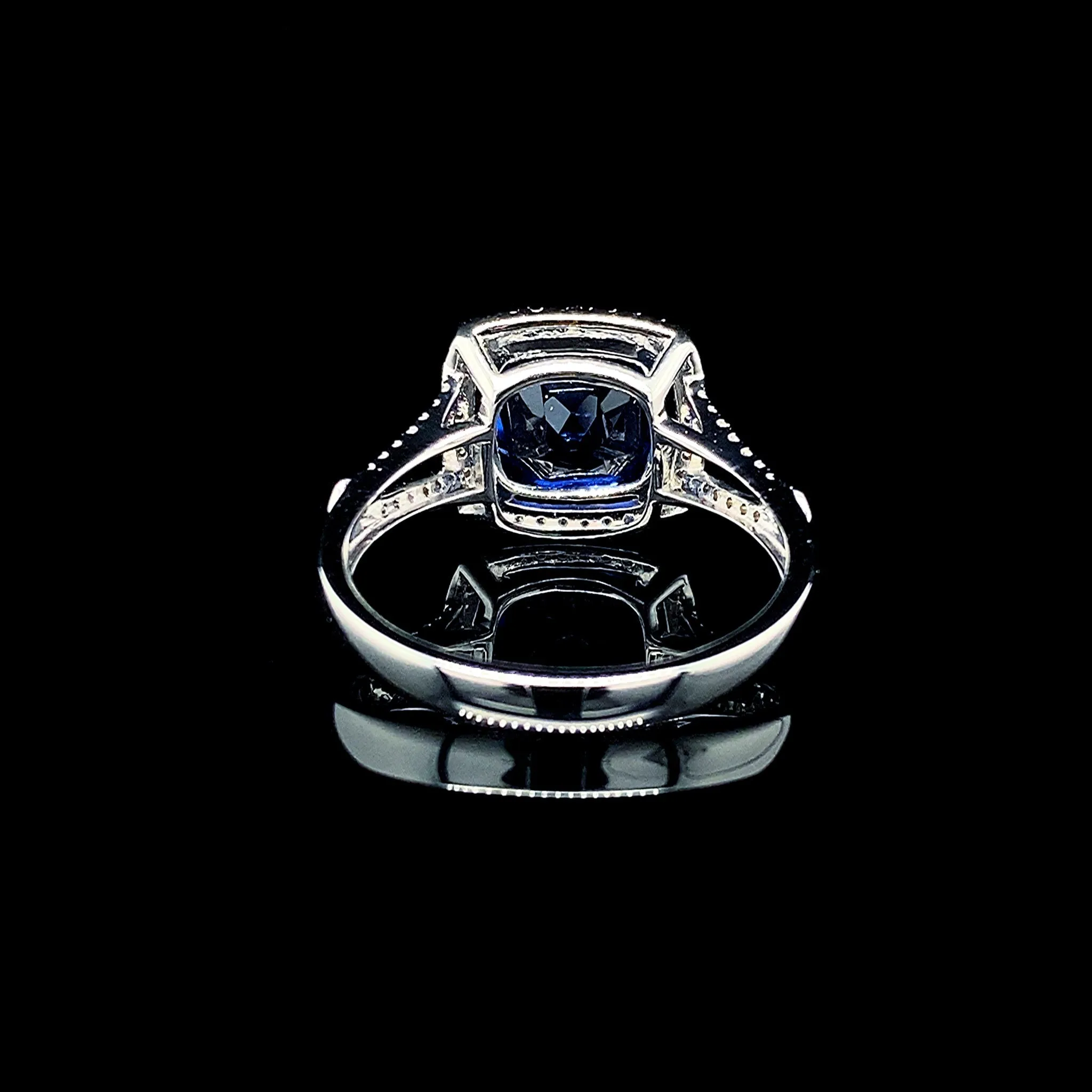 PREORDER | Blue Sapphire Gemstones Cushion Paved Diamond Ring 14kt