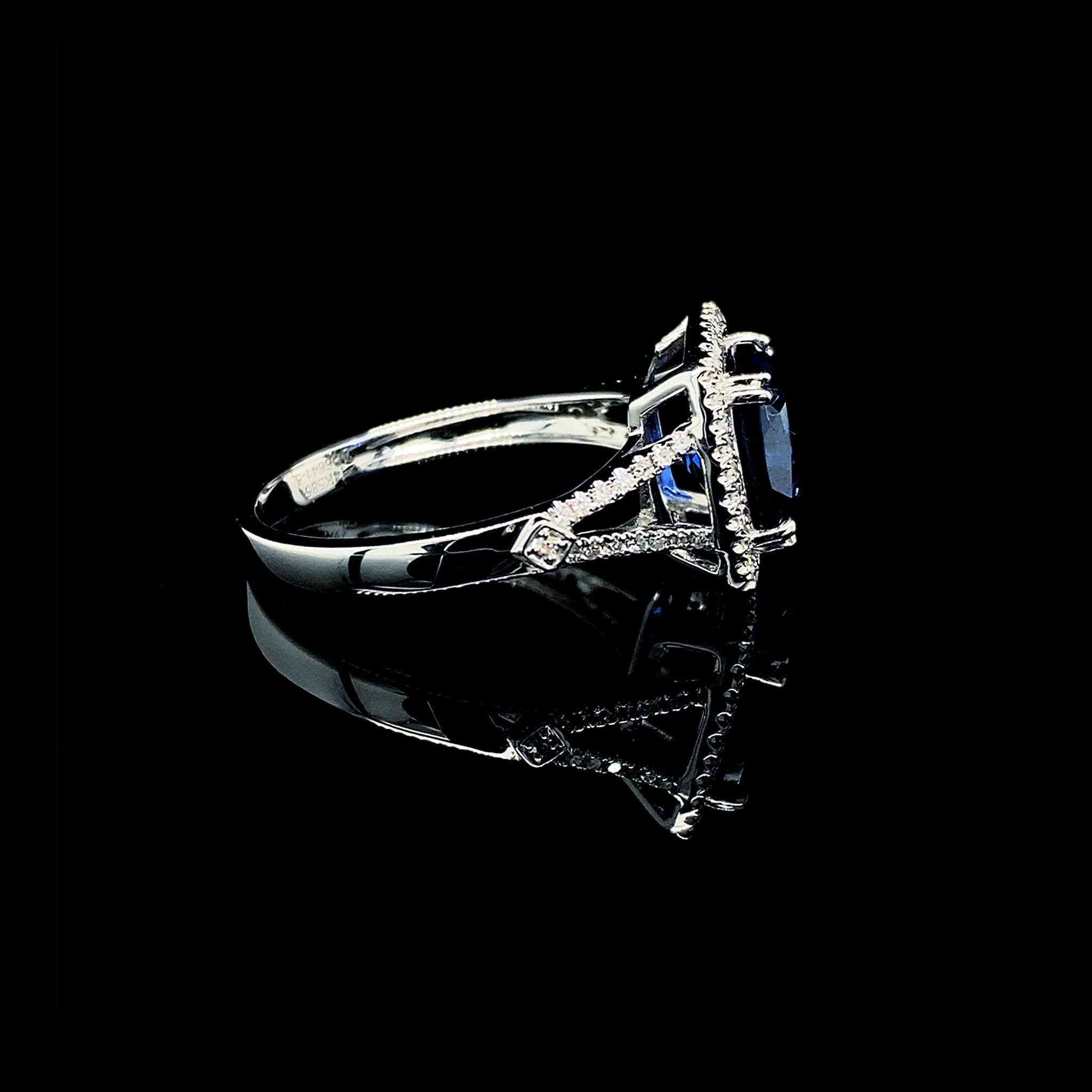 PREORDER | Blue Sapphire Gemstones Cushion Paved Diamond Ring 14kt