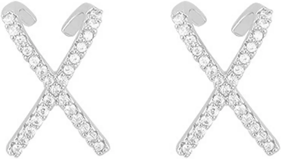 Rhinestone Statement Cuff Piercing Stud Earrings for Women Sparkly CZ X Criss-Cross Wraps Earrings Geometry Huggie Hoops Earrings Jewelry Accessories
