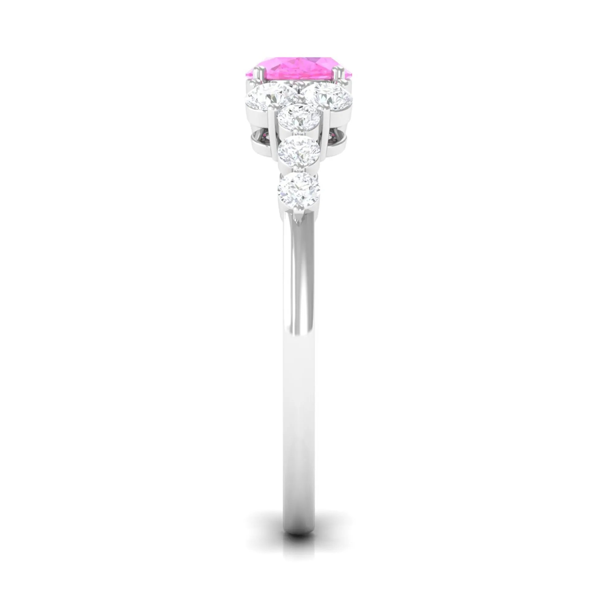 Solitaire Oval Pink Sapphire East West Ring with Diamond