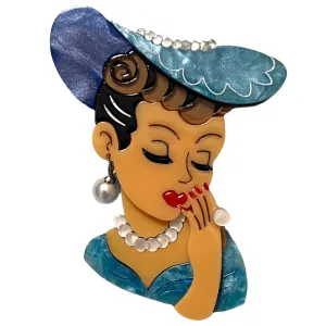 Vine and Dandy Lady Head Vase Inspired Brooch by Lipstick & Chrome - Tawny