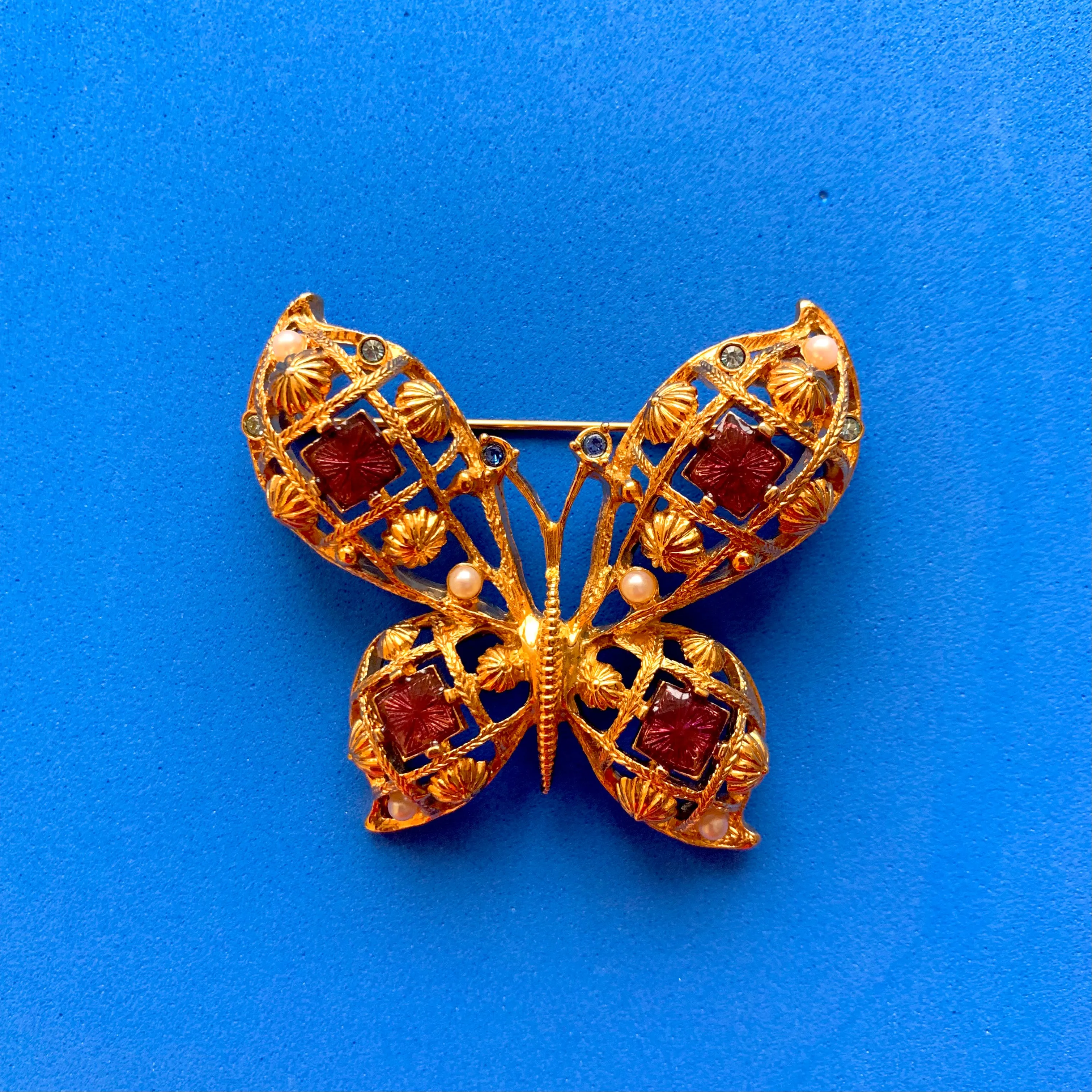 Vintage Avon Gold-Toned Brooch with Gems and Pearls
