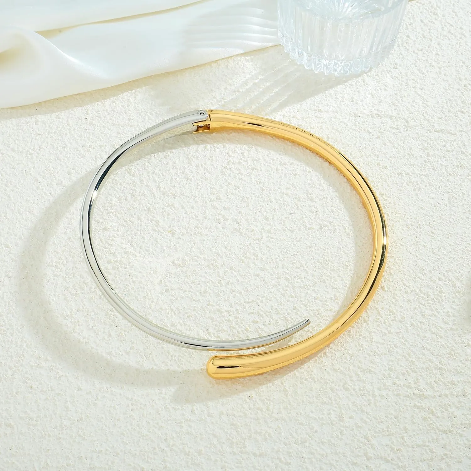 WOWORAMA Chunky Choker Collar Necklace for Women Gold Silver Teardrop Choker Necklace Spring Open Cuff Necklace Metal Statement Necklace